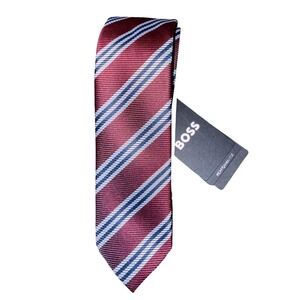 Hugo Boss Performance Neck Tie Burgundy Navy Blue Stripe NWT